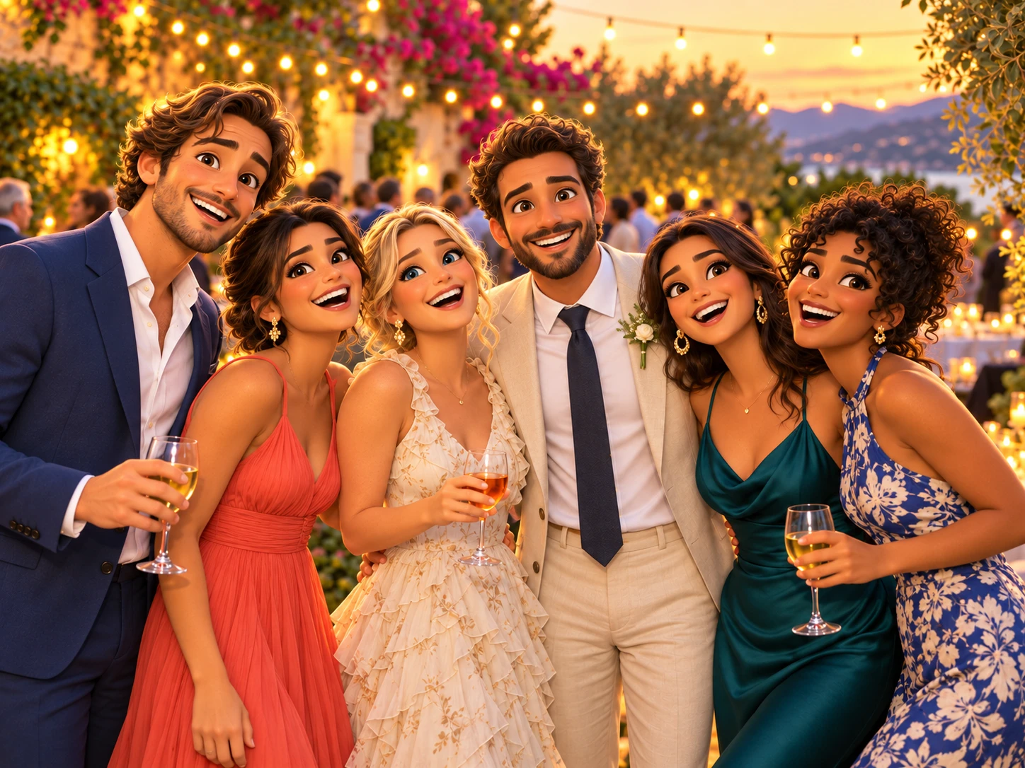 Los mismos seis amigos reimaginados como personajes de animación 3D